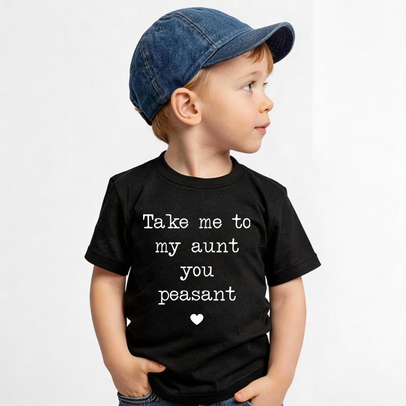 Take Me To My Aunt Peasant Toddler Pullover T-Shirt Funny Vintage Kids Natural T-Shirt I Love My Aunt Natural Tee
