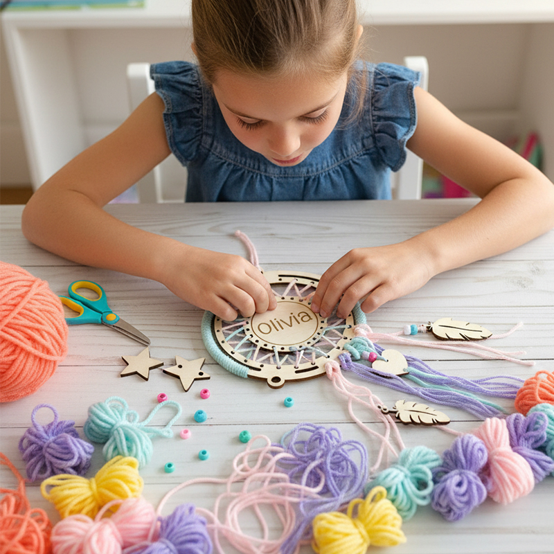 Personalized DIY Dream Catcher Kit for Kids Custom Name Creative Craft with Yarn and Wooden Decorations
