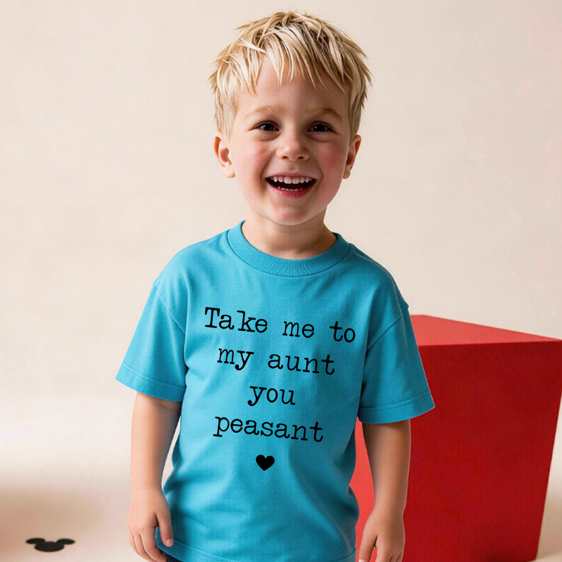 Take Me To My Aunt Peasant Toddler Pullover T-Shirt Funny Vintage Kids Natural T-Shirt I Love My Aunt Natural Tee