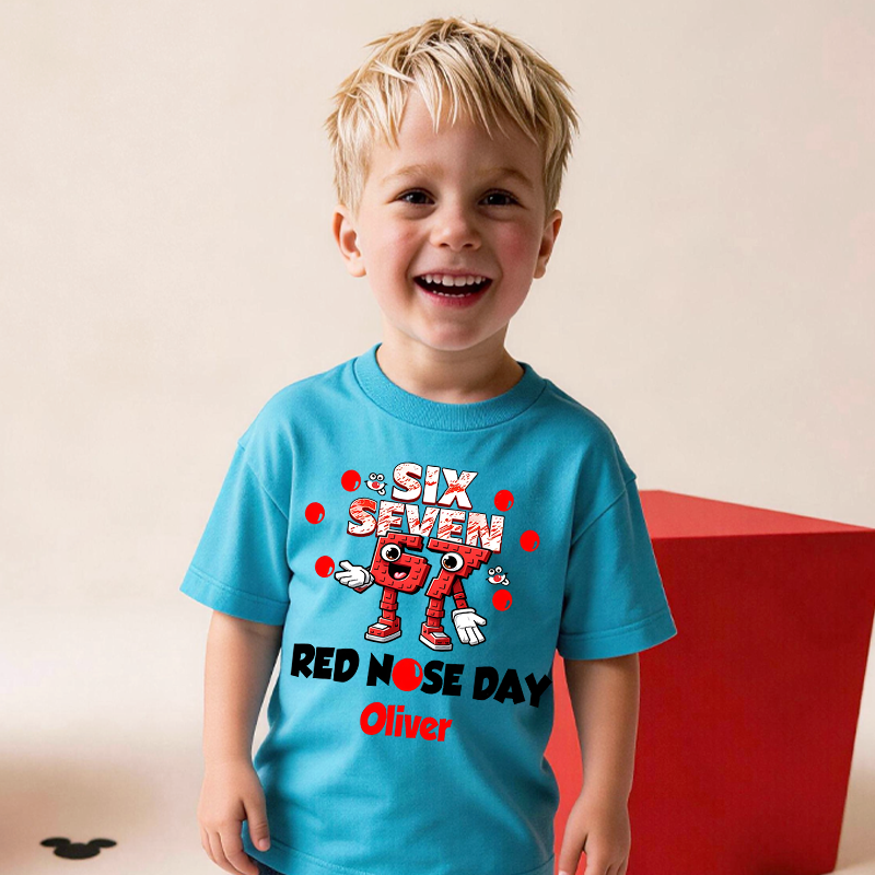 Personalized Red Nose Day Funny Clown Face Gift For Kids Charity Event Celebration Cute Outfit Kid's T-Shirt