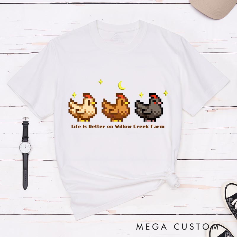 Personalized Cute Chicken Game Classic T-Shirts Farming Gamer Tshirt Valley Geek Gaming Nerd Shirt