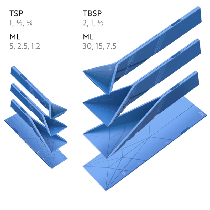 Flat 3-in-1 Folding Measuring Spoons 2 Spoons fold into 6 Sizes Magnetic DuraBend Tech lasts 100k+ folds LeakProof for Wet & Dry Baking Lover Gifts