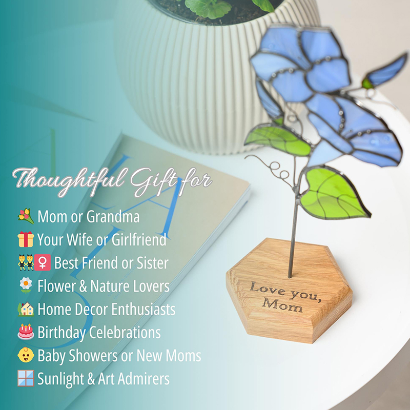 Personalized Stained Glass Birth Flower Plant with Stake Custom Birthday Suncatcher Gift for Mom Grandma Mother's Day Gifts
