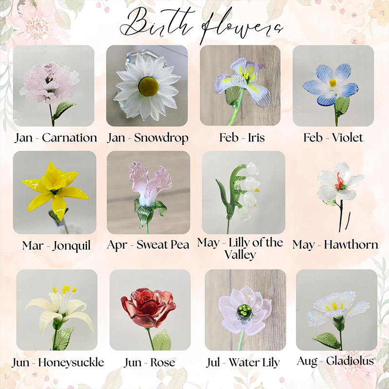 Hand Blown Glass Birth Flower Fine Art Glass Floral Stem Mother's Day Gift Gift for Mom Grandma