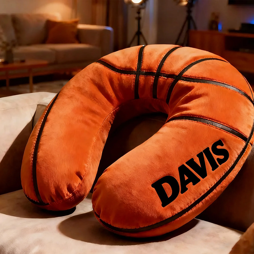 Personalized Basketball U-Shaped Pillow with Custom Name for Sports Fans and Travelers