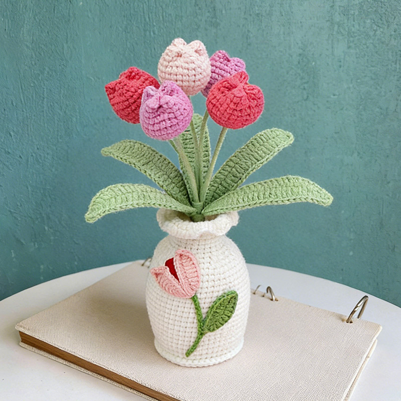 Mothers Day Gift Handmade Knitted Flower Pot Crochet Tulip Plant Gift for Mom Grandma Mother's Day Gifts