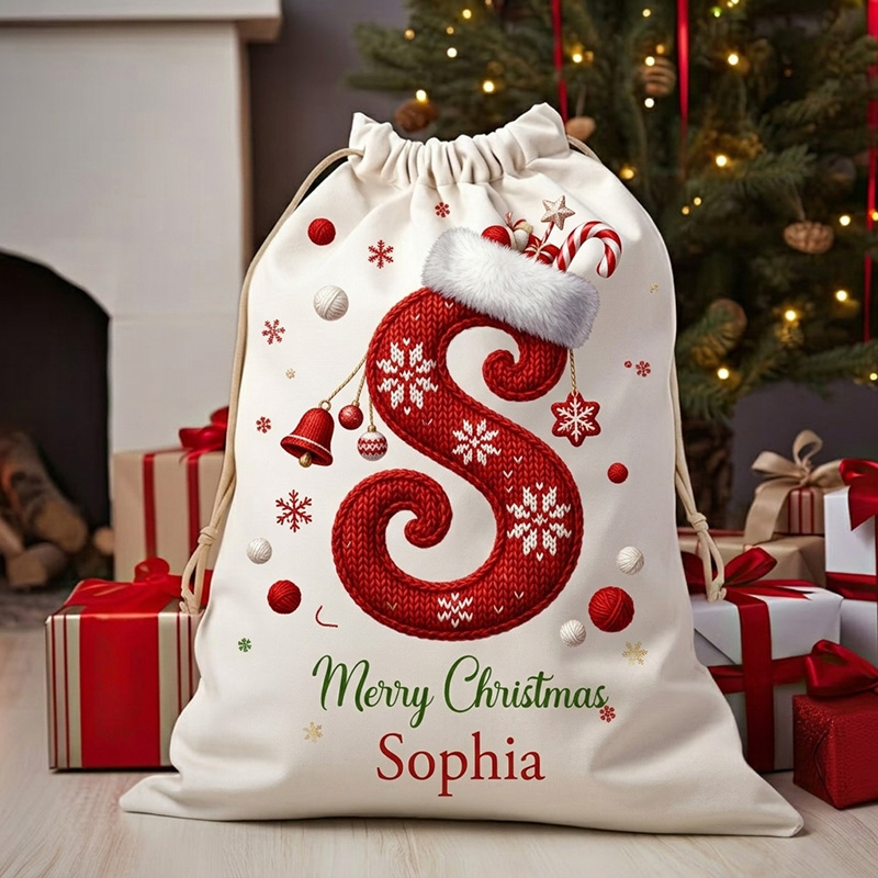 Personalized Christmas Gift Sack Custom Name Red Alphabet Santa Bag Holiday Present Storage For Kids