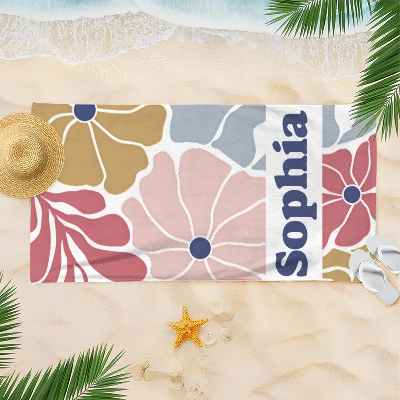 Personalized Yellow Danish Flower Kids Beach Towel with Name Beach Party Travel Birthday Gifts for Kids