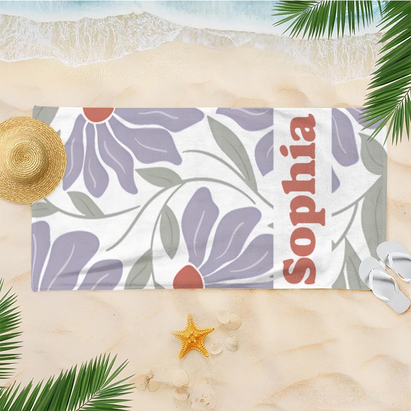 Personalized Danish Flower Kids Beach Towel with Name Beach Party Travel Birthday Gifts for Kids