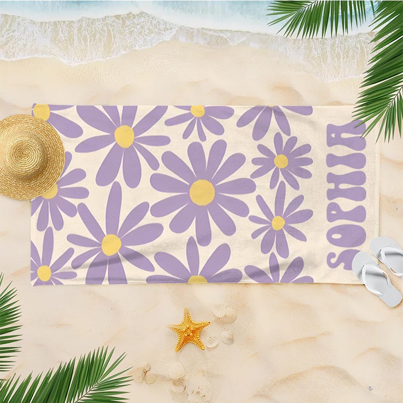 Personalized Girl Beach Towel with Name Gift for Kids Boho Beach Towel