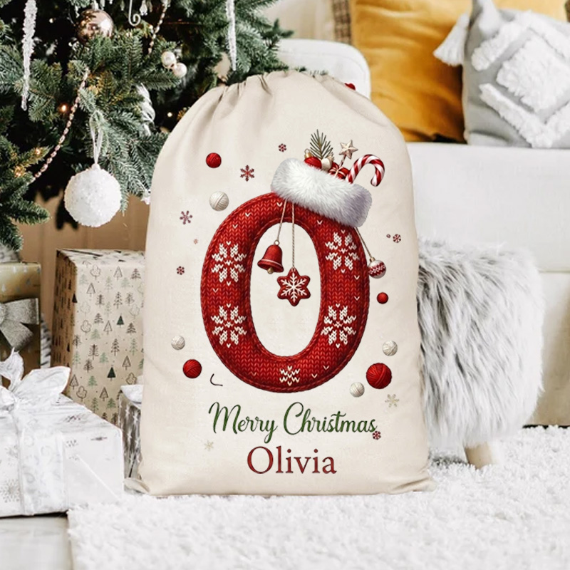 Personalized Christmas Gift Sack Custom Name Red Alphabet Santa Bag Holiday Present Storage For Kids
