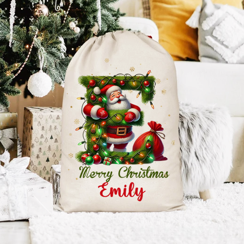 Personalized Santa Claus Woodland Initial Christmas Sack with Name Christmas Decor Gift