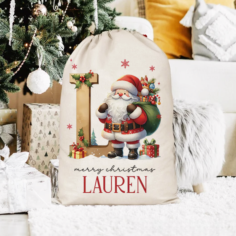 Personalized Santa Claus Christmas Gift Bags Custom Santa Design Christmas Bag Christmas Present Bag Holiday Gift Bags for Kids