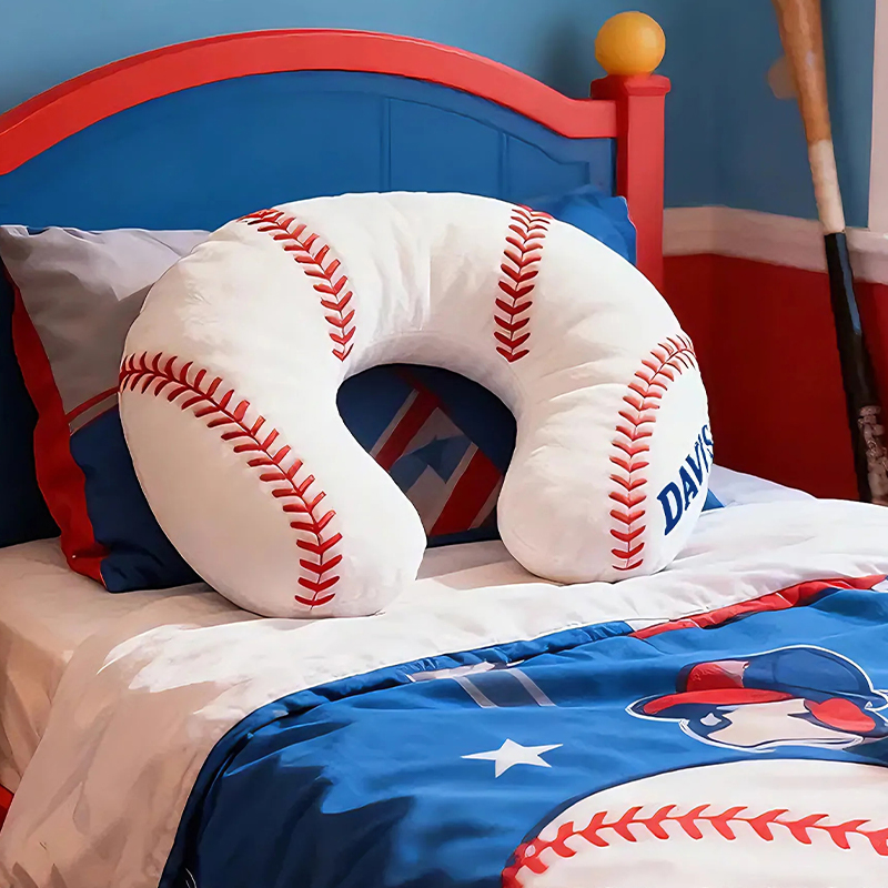 Personalized Baseball U-Shaped Pillow with Custom Name Design