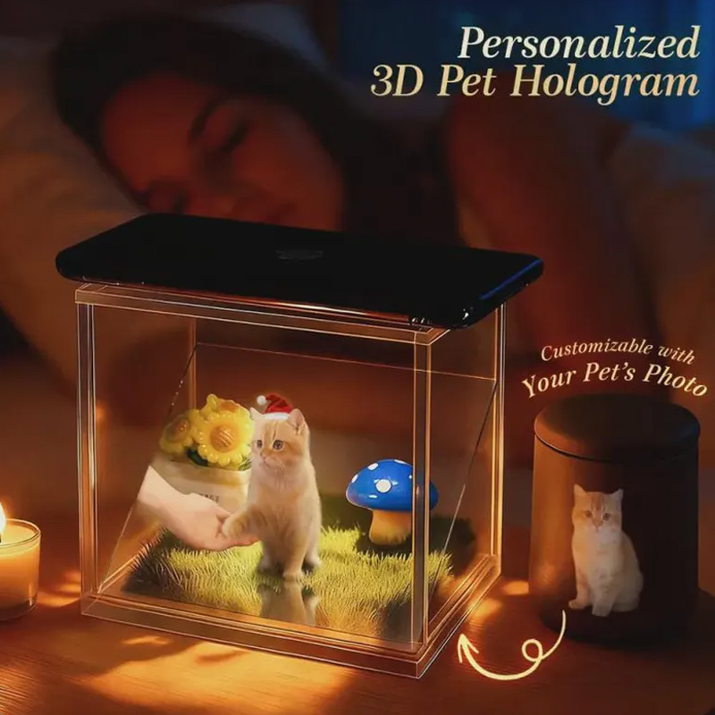 Personalized Pet Holographic Digital House with Name and Dates Custom Memorial Acrylic Light Display Pet Lover Gifts