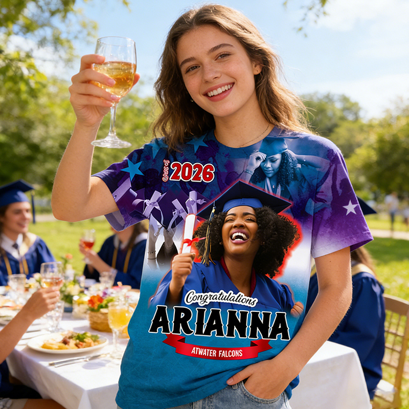 Personalized Senior Class 2026 Shirt Custom Graduate Photo and Name Over Print Celebration Keepsake Tee