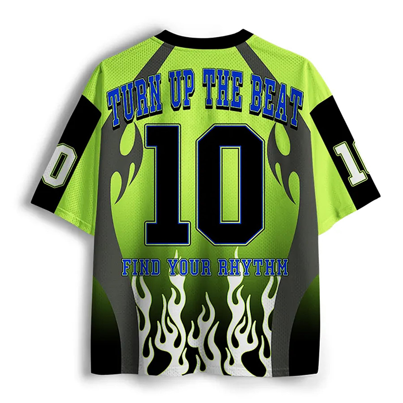 Personalized Green Flame Mesh Jersey Custom Number Vibes On Worries Off Y2K Sportswear