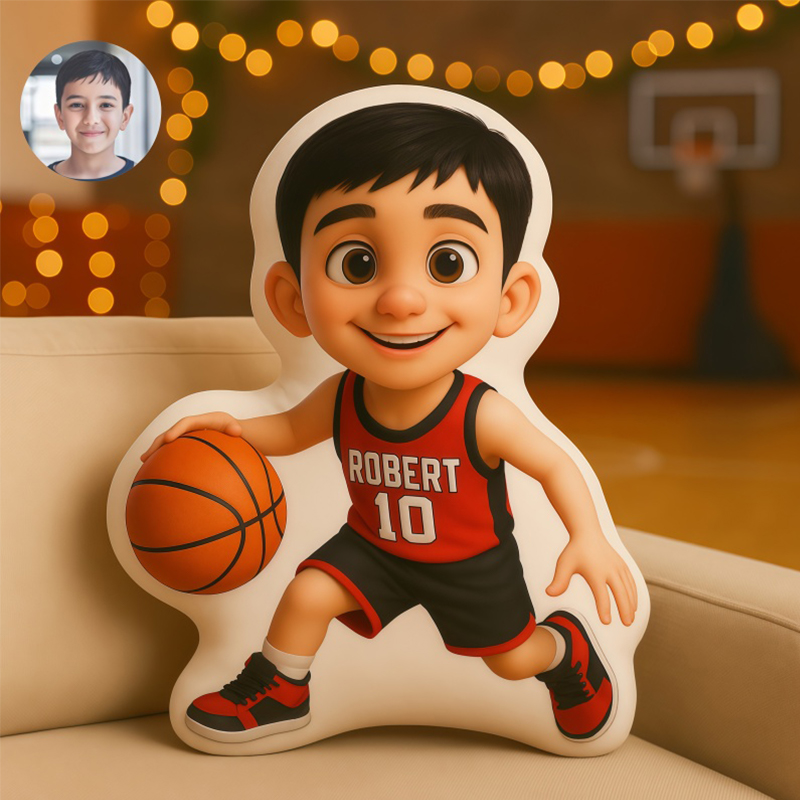 Personalized Basketball Player Pixar Style Pillow with Custom Name and Face Gift For Basketball Players and Kids