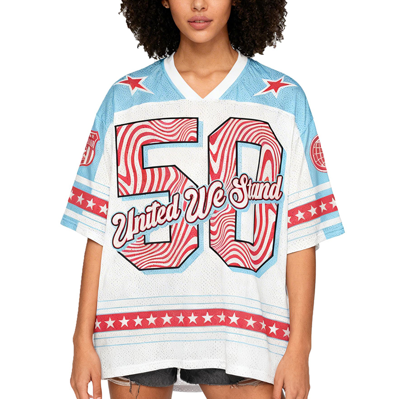 Personalized United We Stand Mesh Football Jersey Patriotic Wavy Stripe Sportswear