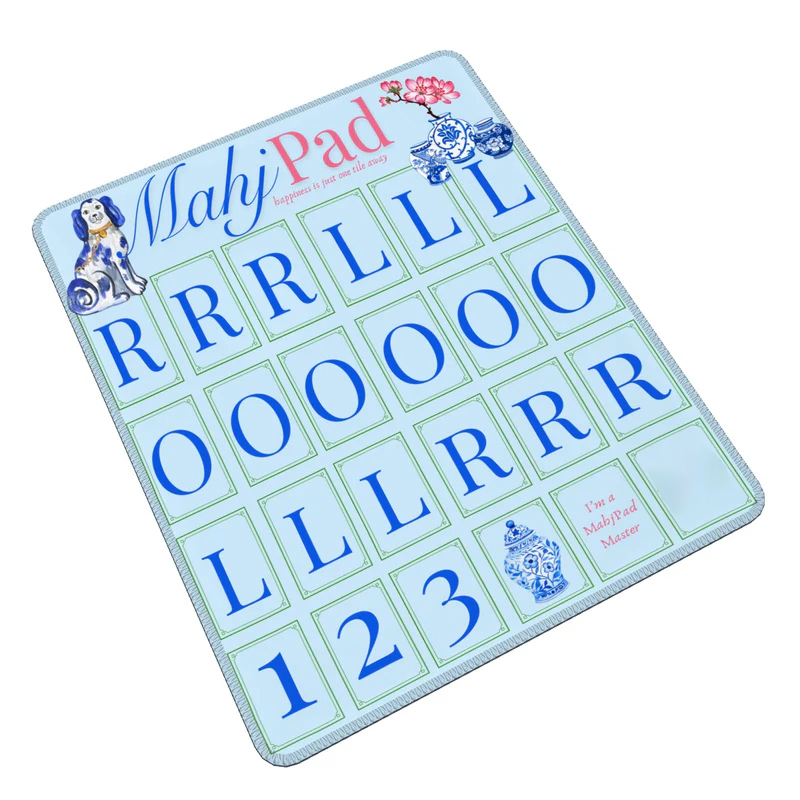 Personalized Oriental Style Mahjong Pad Elegant Blue Print Game Practice Pad for Mahjong Lovers