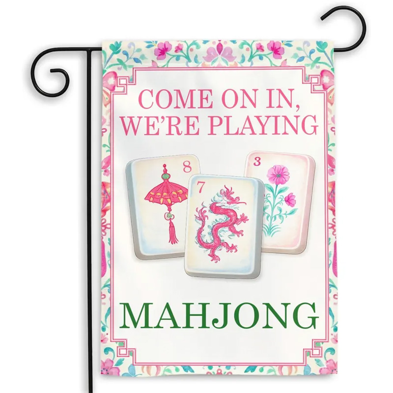 Mahjong Welcome Garden Flag Game Night Decor Double Sided Yard Banner Cocktail Game Night Patio Decor Come On In We’re Playing Mahjong Flag