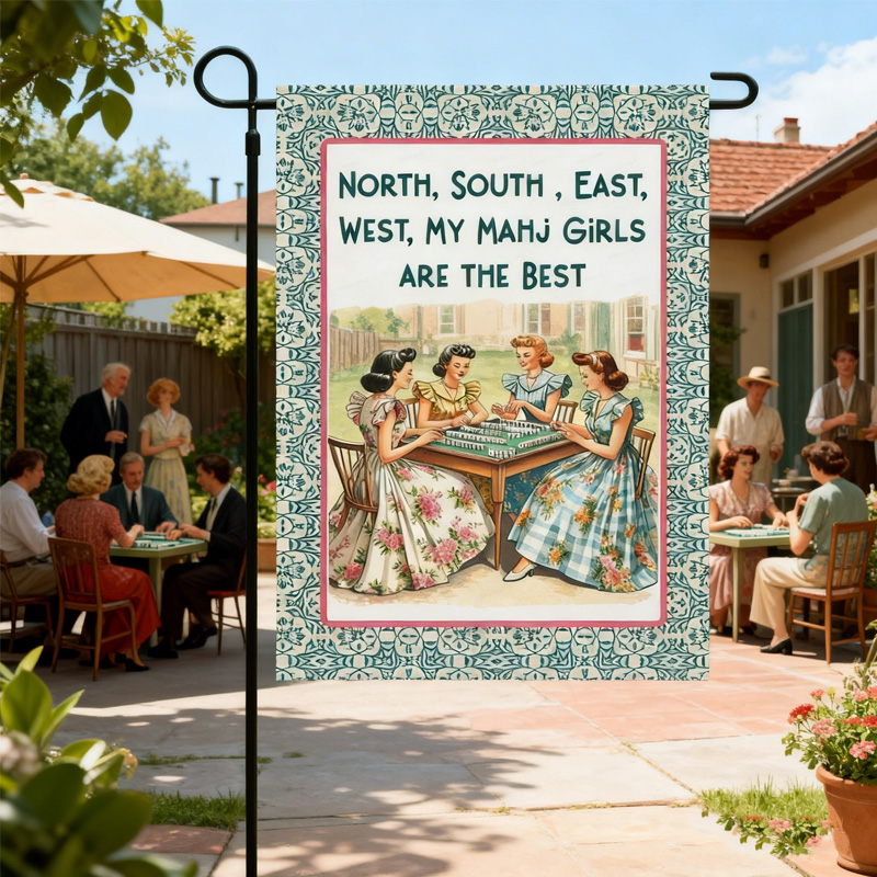 Mahjong Front Pastel Pink & Blue Door Welcome Flag Mahjong Game Girls Night Decoration Garden Flag It’s Mahjong Time Garden Flag Mahjong Lover Gift Game Night