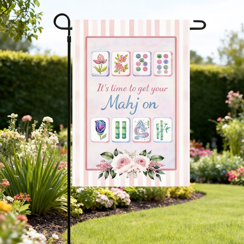 Mahjong Front Pink & Blue Door Welcome Flag Mahjong Game Night Decoration Garden Flag It’s Mahjong Time Garden Flag Mahjong Lover Gift Game Night