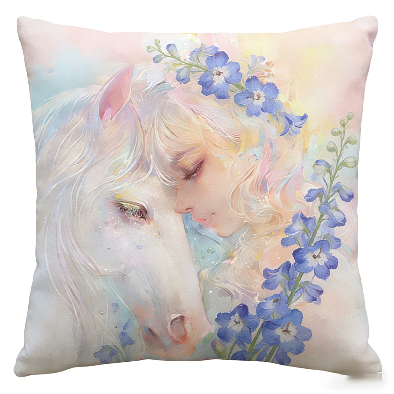 Personalized Birth Flower Horse And Girl Throw Pillow Equestrian Pillow Cover French Farmhouse Decor for Riding Lovers Equestrian Lovers