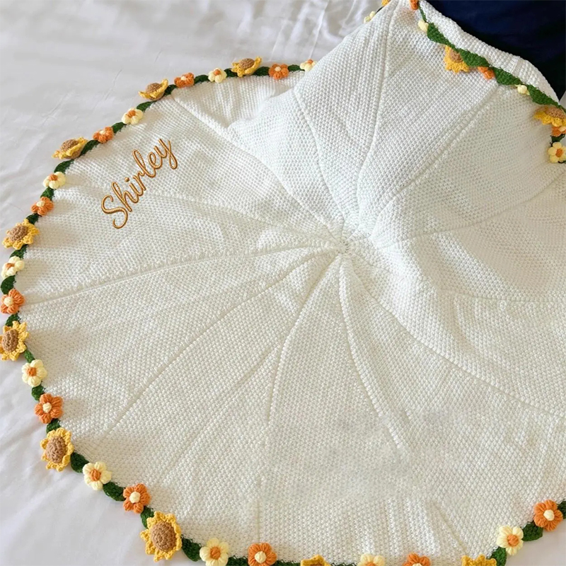 Personalized Crochet Sunflower Bouquet Blanket Custom Name Floral Edge Knit Throw for Her Anniversary Birthday Mother's Day Gift 