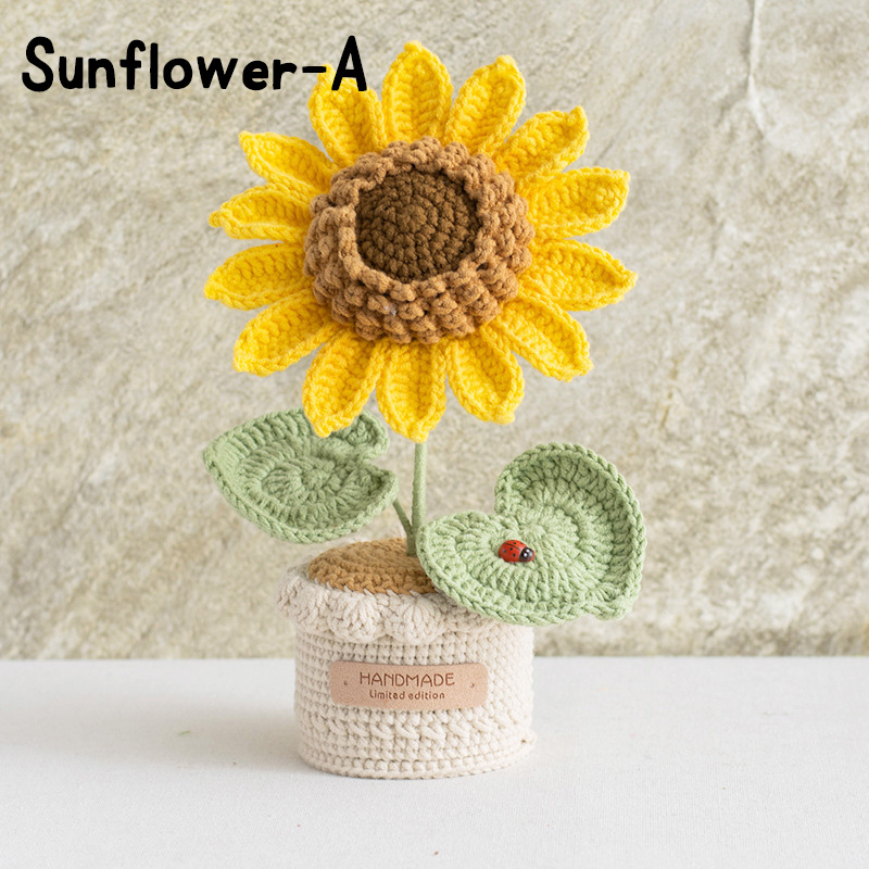 Handmade Crochet Sunflower Rose Lily Flower Pot Mother S Day Birthday Graduation Decor Cute Gift for Her Kid Girlfriend Friend Mom Grandma