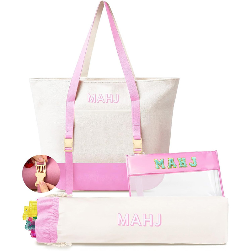 3 Pcs Empty Mahjong Tile Bags with Zipper Set Mahjong Canvas Carrying Tote PVC Bag Nylon Pouch for Women Mahjong Lover Gifts