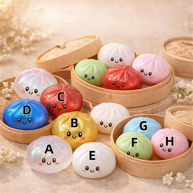 Personalized  Cute Steamed Bun Squeeze Toy Fun Sensory Stress Relief Toy with Steamer Basket for Anxiety Relief