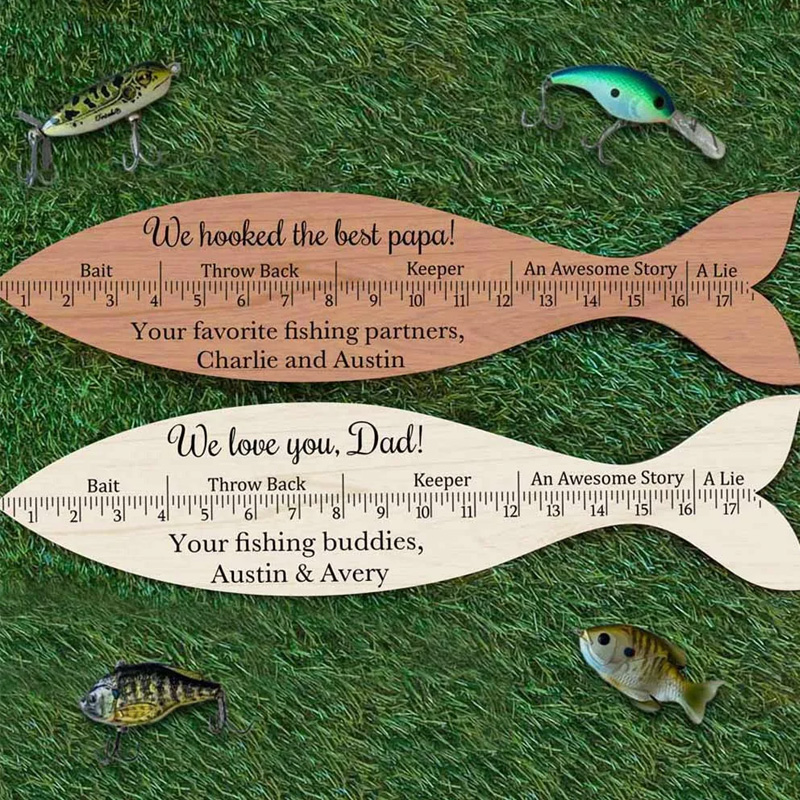 Personalized Wooden We Hooked the Best Papa Fish Style Ruler with Text Birthday Father's Day for Dad