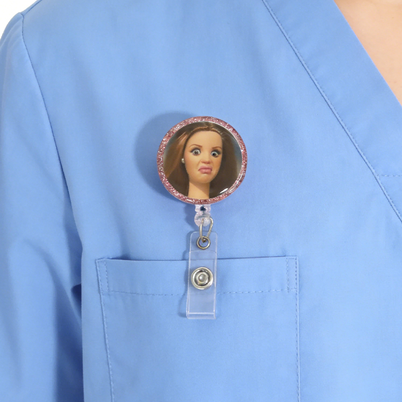 Personalized Funny Face Badge Reel Cringe Doll Badge Reel Funny Nurse Gift Retractable ID Clip for Work