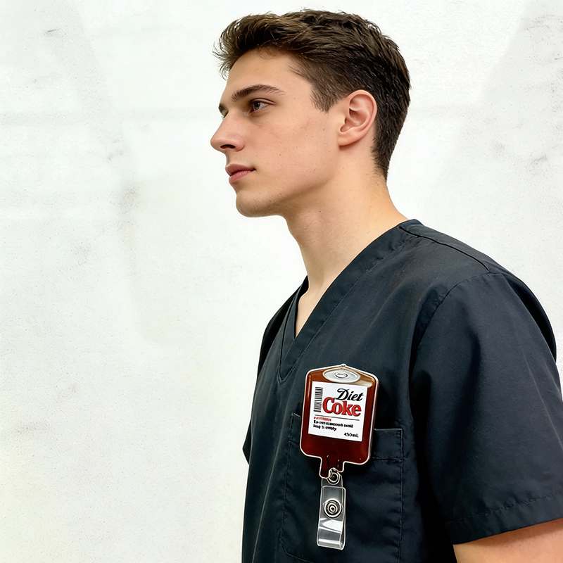 Personalized Diet Coke IV Bag Badge Reel Do Not Approach Until Bag Is Empty Badge Reel Medical ID Holder for Nurses