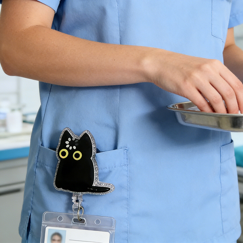 Personalized Black Cat Loading Badge Reel Funny Void Cat Meme Retractable ID Holder for Medical and Office Staff