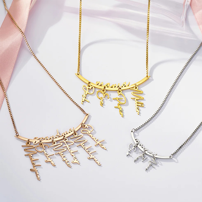 Personalized Names Hanging Family Necklace with 1-7 Names Pendants Birthday Mother's Day Gift for Mother Grandmother