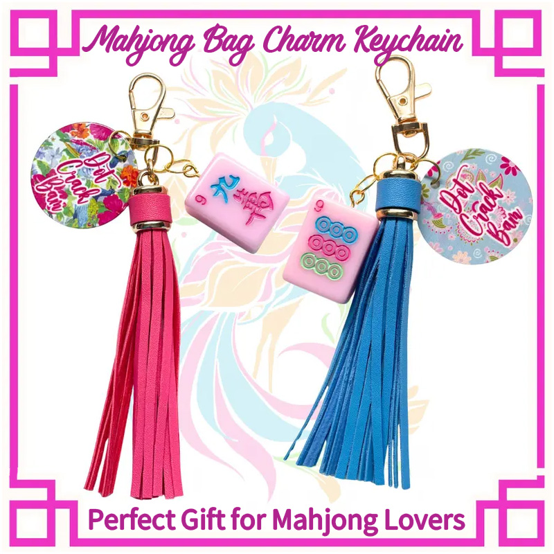 Mahjong Tile Keychain with Tassel Dot Crack Bam Purse Charm Bag Tag Mahjong Gift Prize Handcrafted Mahjong Accessory Gold Hardware