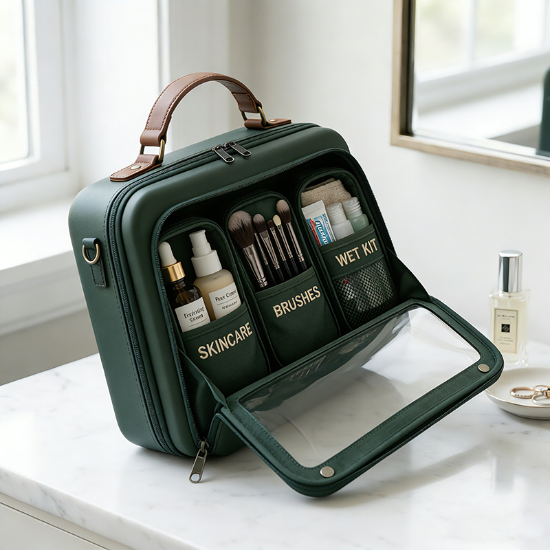 Personalized Travel Toiletry Bag  for  Women  Custom Name Makeup Organizer with Clear Window Waterproof Cosmetic Case Gift for Traveler