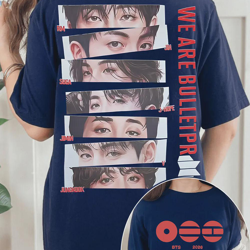 Personalized BTS We Are Bulletproof Tour 2026 T-Shirt Member Eyes Art K-Pop Tee for ARMY