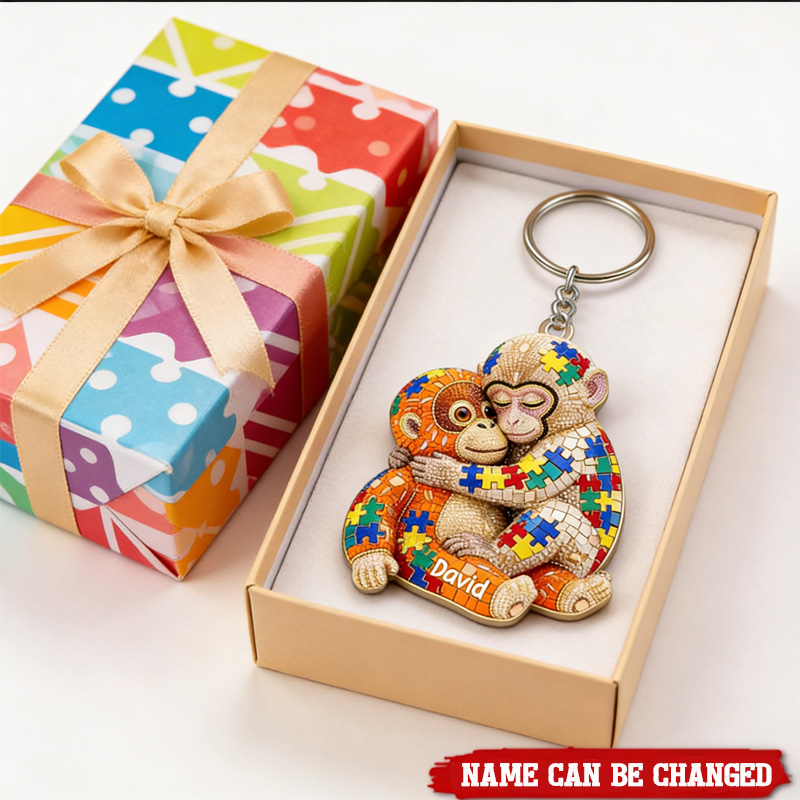 Personalized Autism Monkey Punch Keychain Custom Gift For Autism Mom Encouragement Gifts