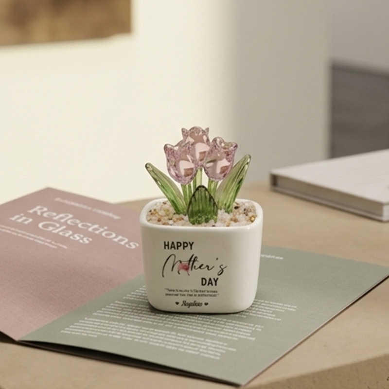 Personalized Mother's Day Glass Tulip Planter Custom Name Pink Tulip Glass Plant Pot for Mom Grandma