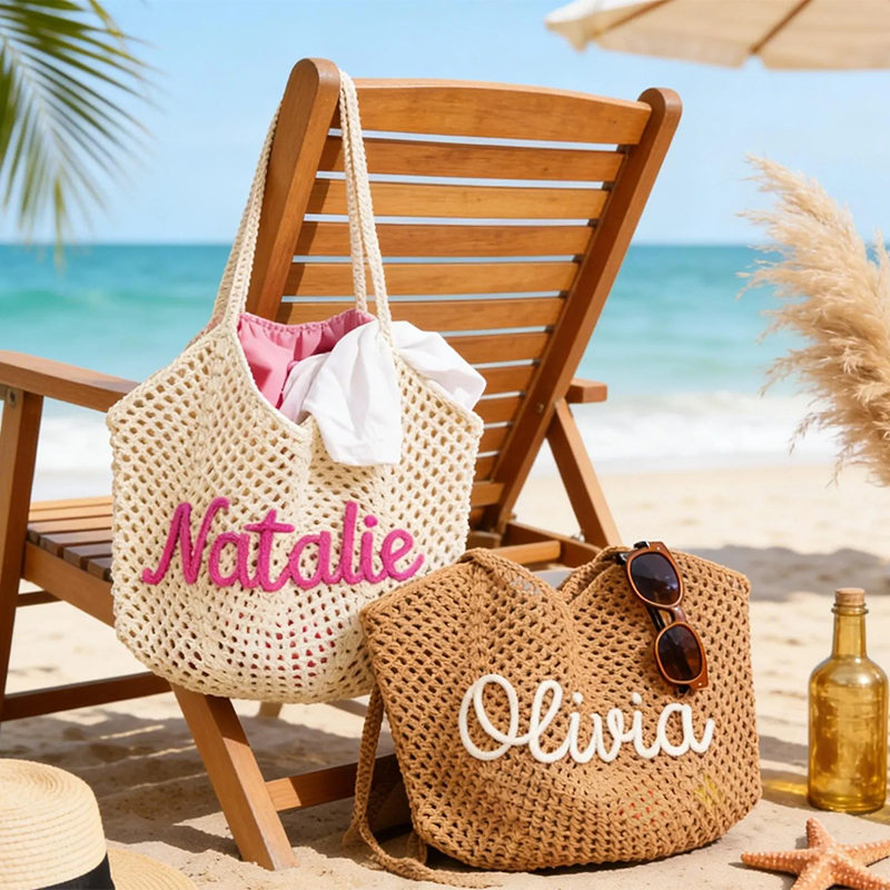 Personalized Beach Tote Bags Bridesmaid Gift Bag Crochet Beach Totes Bachelorette Party Gift Bags Wedding Party Gifts Mother's Day Gift