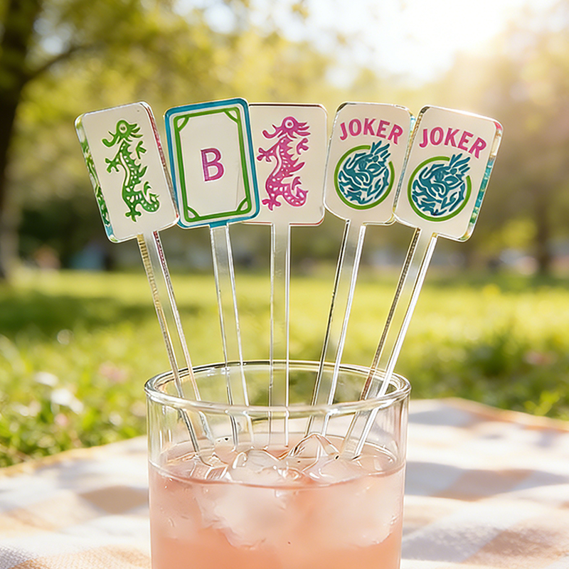 Personalized Mahjong Tile Acrylic Stir Sticks Dragon Joker Mahjong Cocktail Stirrers Hostess Gift