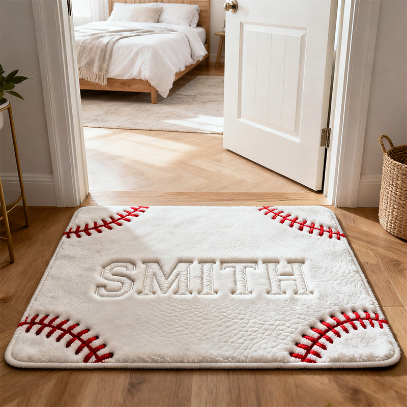 Personalized Baseball Welcome Rug with Custom Name for Sports Enthusiasts