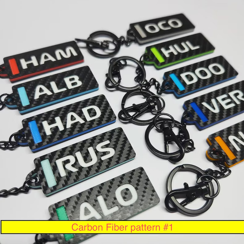 Personalized F1 Keychain 3D Printed Carbon Fiber Pattern #1 Motorsport Key Tag Unique Motorsport Fan Gift 