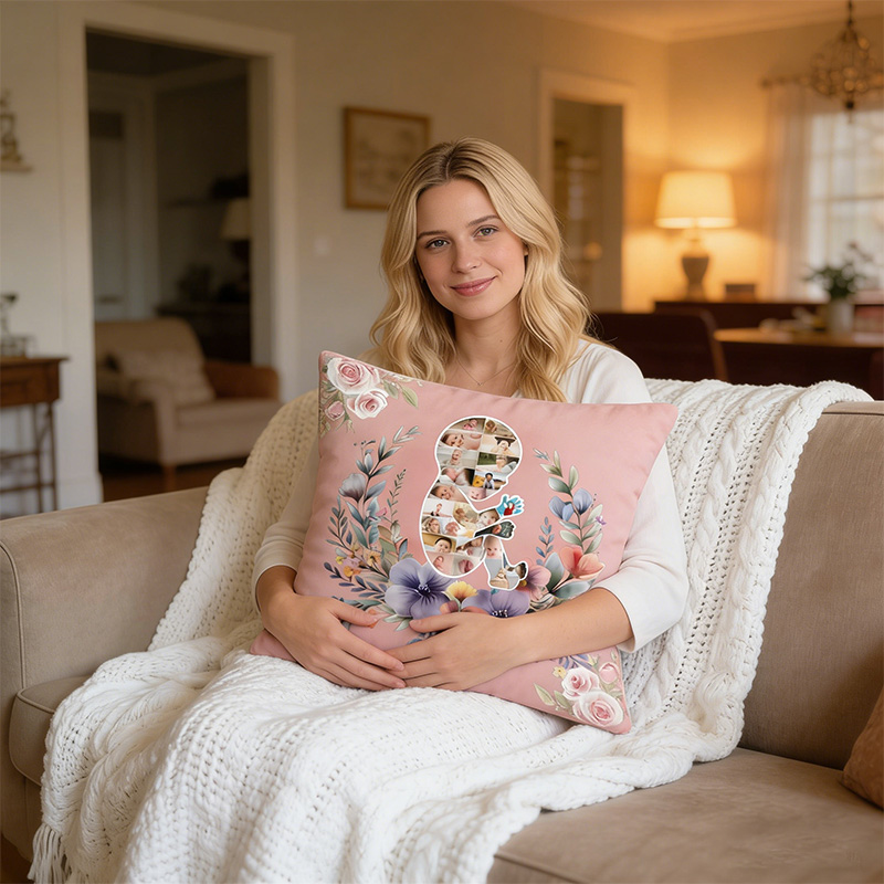 Personalized New Mom Birth Flower Pillow with Baby Photos Happy 1st Mother's Day Throw Pillow Mothers Day Gift For Mom