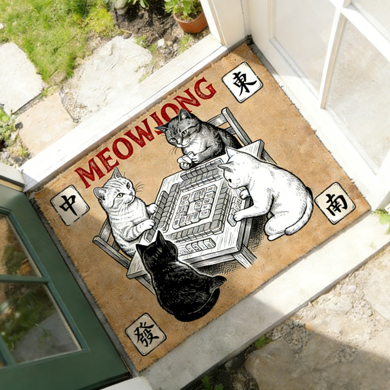 Meowjong Cat Mahjong Doormat Mahj House Decor Mahjong Outdoor Mat Housewarming Gift Mahjong Lover Player Gamer Gift Gift for Cat Lovers