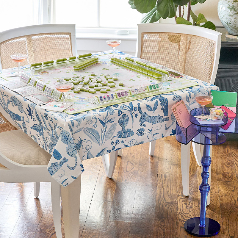 Blue Instructional Mahjong Tablecloth 55" x 55" Polyester Square Instructional Design for Family Game Night Party Favor Supplies