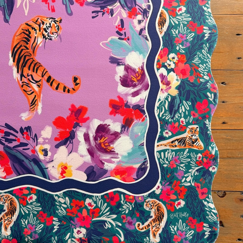 Scalloped Mahjong Mat Soft Surface Not Neoprene Original Art Tiger Mahjong Mat Mat Mahjong Lovers Gifts